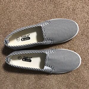 Brand new slip on sneakers “Take a Walk” blue striped size 7